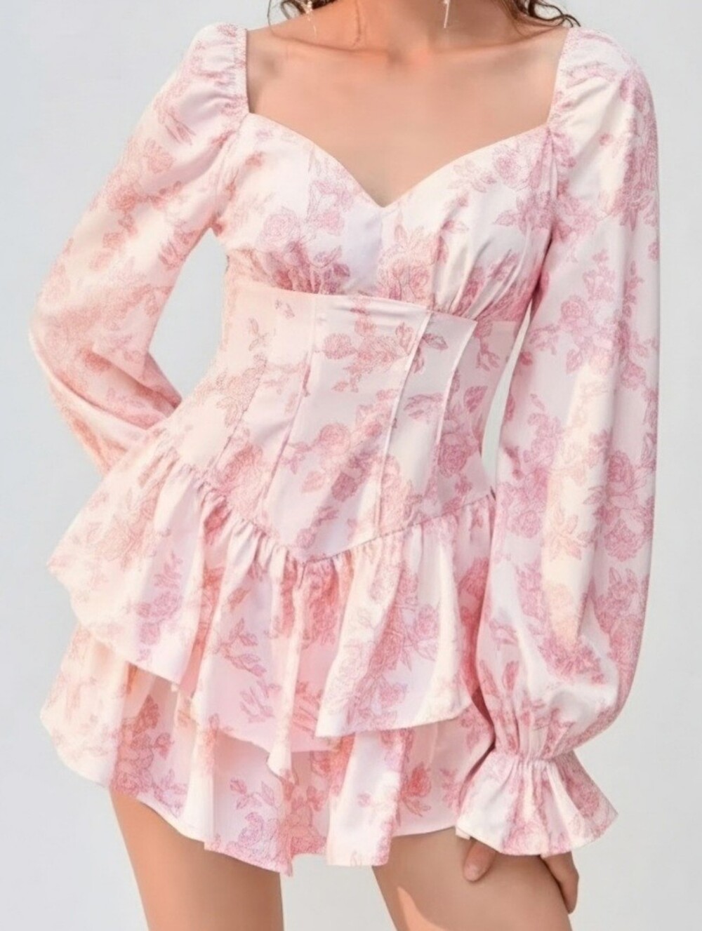 Pink Floral Tiered Ruffle Dress Size Small by Shein